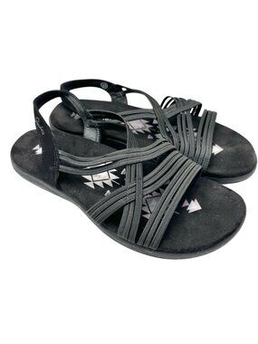 Skechers Womens Raggae Slim Sunnyside Black Strappy Sandals Size 10 Memory Foam